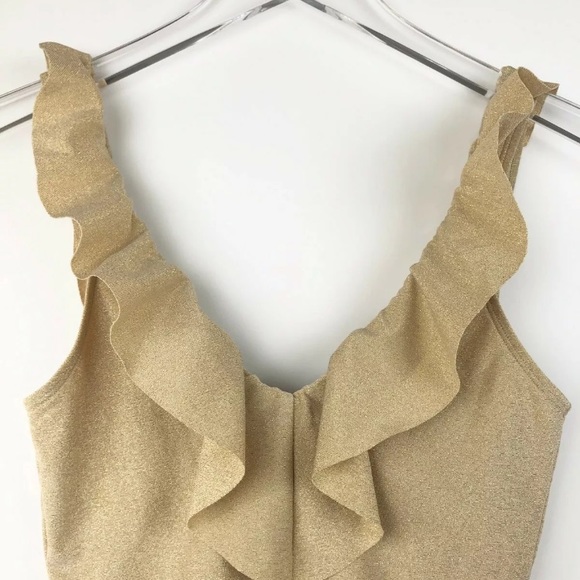 AERIE S 1pc Swimsuit Gold Shimmer V-neck Ruffle - Picture 3 of 8